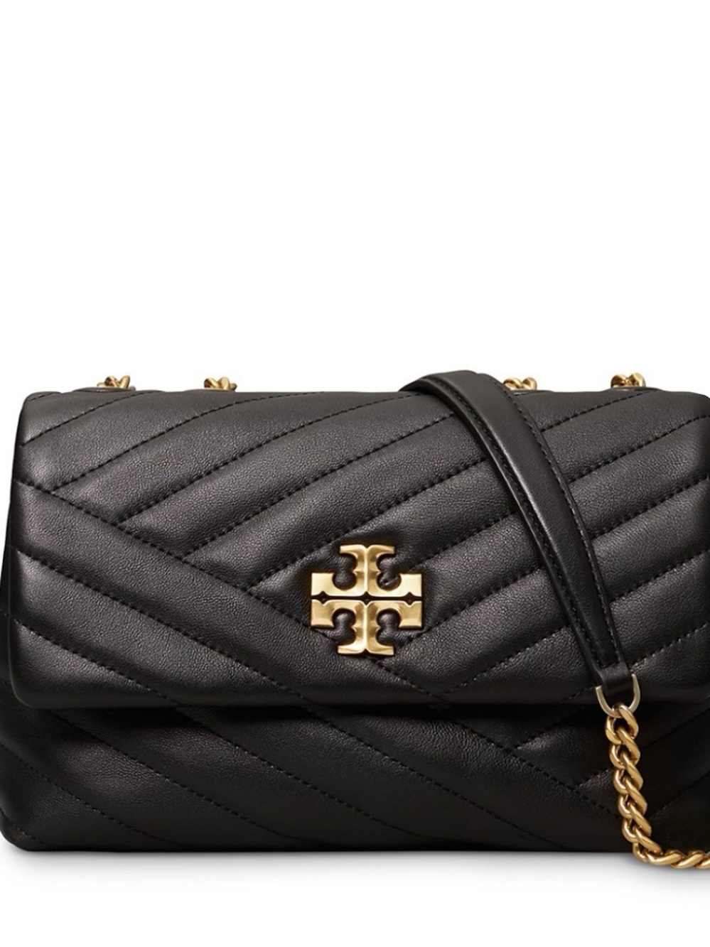Tory Burch Black Quilted Leather Chain-Detail Shoulder Bag with Gold Logo (SOLD)